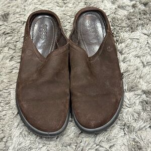 Ecco dark brown  Leather Suede Mules sz 43